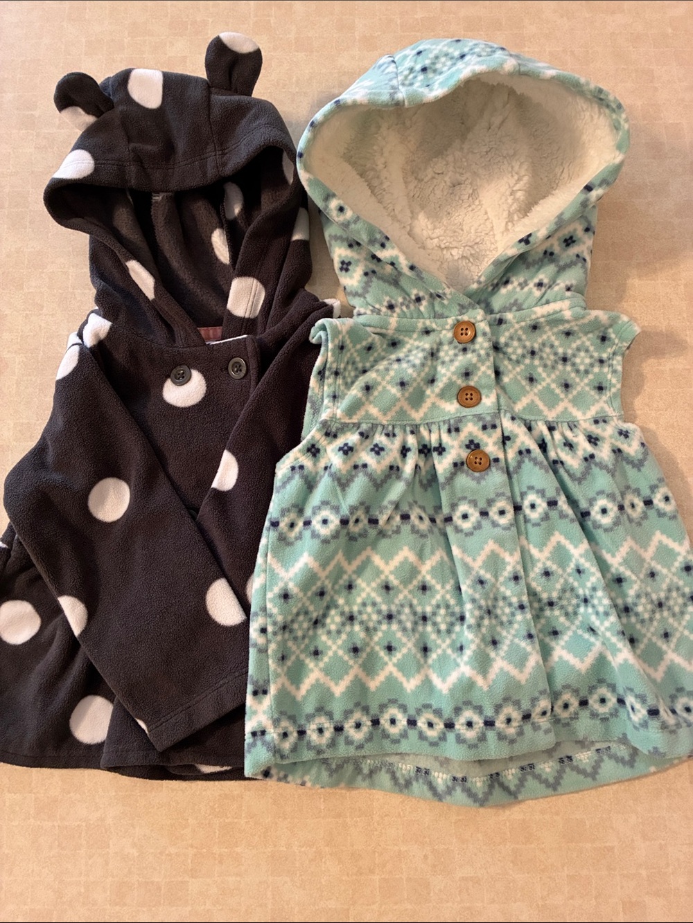 Carter's Set of 2 Grey & White Polka Dot Fleece Peacoat/Sleeveless Aqua Vest
